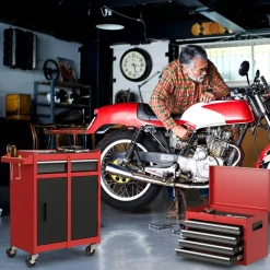 2-in-1 Tool Chest Cabinet with 5 Sliding Drawers and 4 Universal Wheels Perfect for Garage or Workshop