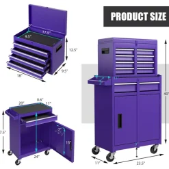 2-in-1 Tool Chest Cabinet with 5 Sliding Drawers and 4 Universal Wheels Perfect for Garage or Workshop