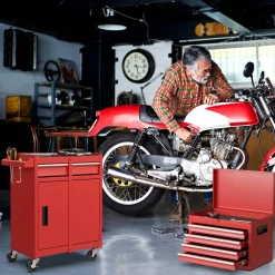 2-in-1 Tool Chest Cabinet with 5 Sliding Drawers and 4 Universal Wheels Perfect for Garage or Workshop