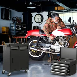 2-in-1 Tool Chest Cabinet with 5 Sliding Drawers and 4 Universal Wheels Perfect for Garage or Workshop