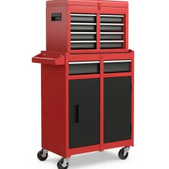 2-in-1 Tool Chest Cabinet with 5 Sliding Drawers and 4 Universal Wheels Perfect for Garage or Workshop