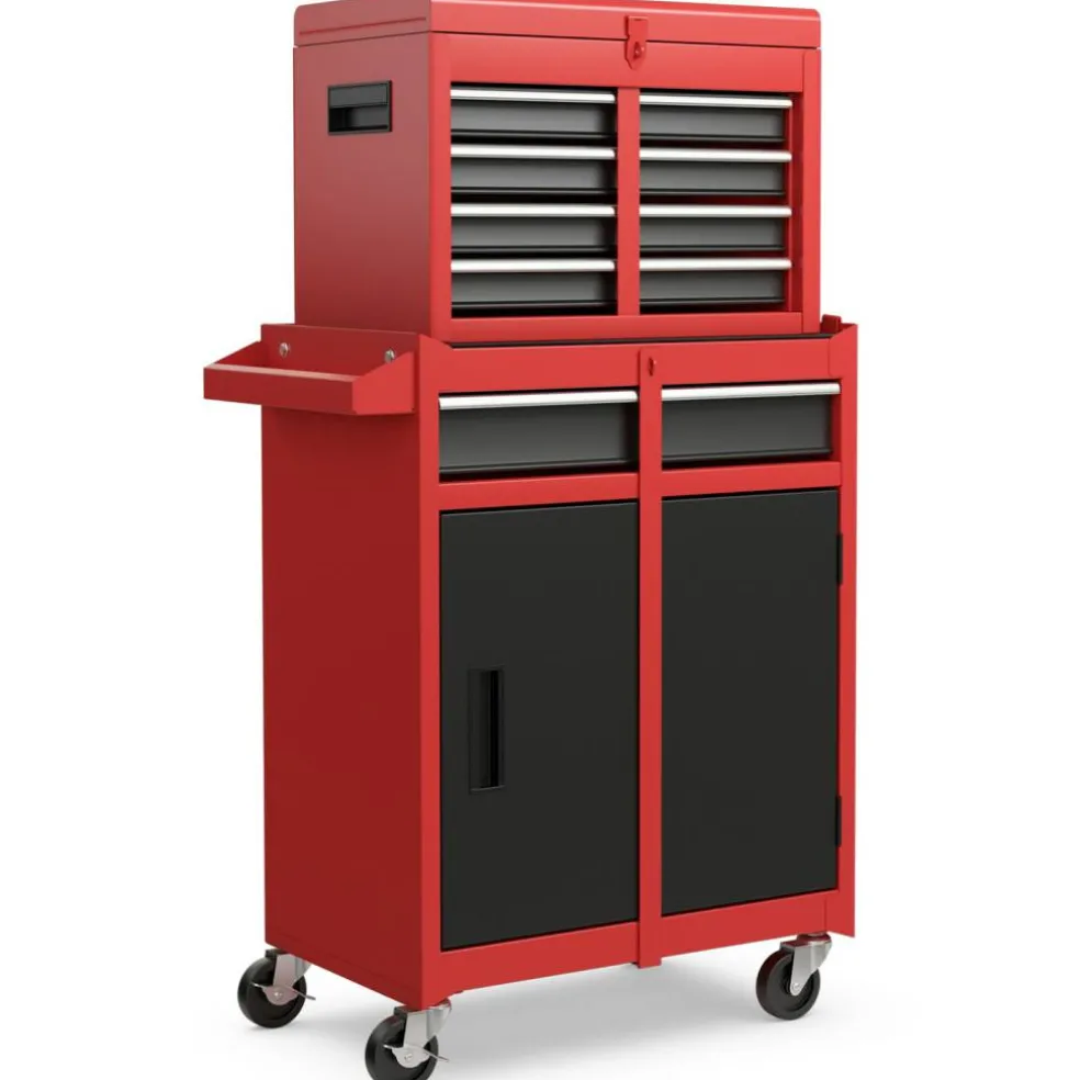 2-in-1 Tool Chest Cabinet with 5 Sliding Drawers and 4 Universal Wheels Perfect for Garage or Workshop