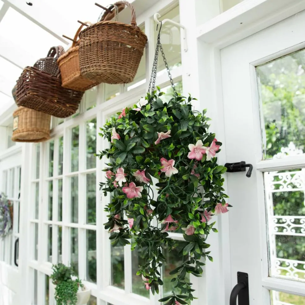 34in. UV Resistant Artificial Azalea Hanging Basket (Indoor/Outdoor)