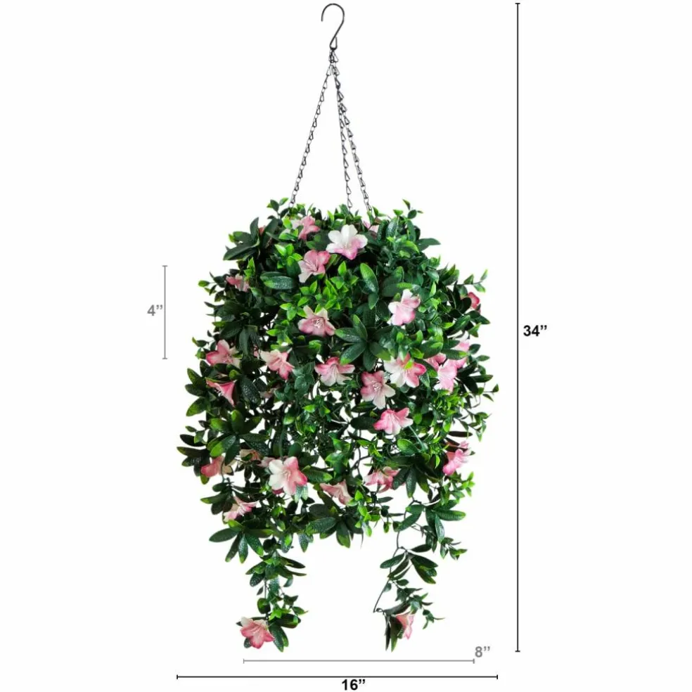 34in. UV Resistant Artificial Azalea Hanging Basket (Indoor/Outdoor)
