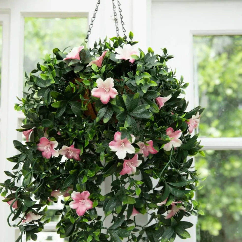 34in. UV Resistant Artificial Azalea Hanging Basket (Indoor/Outdoor)