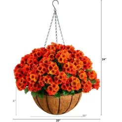 24in. UV Resistant Artificial Chrysanthemum Hanging Basket (Indoor/Outdoor)
