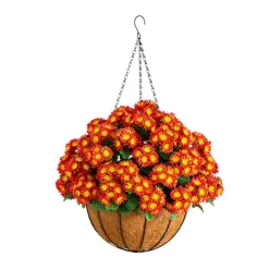 24in. UV Resistant Artificial Chrysanthemum Hanging Basket (Indoor/Outdoor)