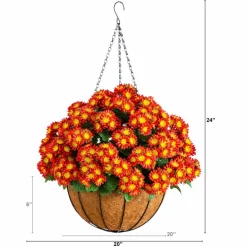 24in. UV Resistant Artificial Chrysanthemum Hanging Basket (Indoor/Outdoor)