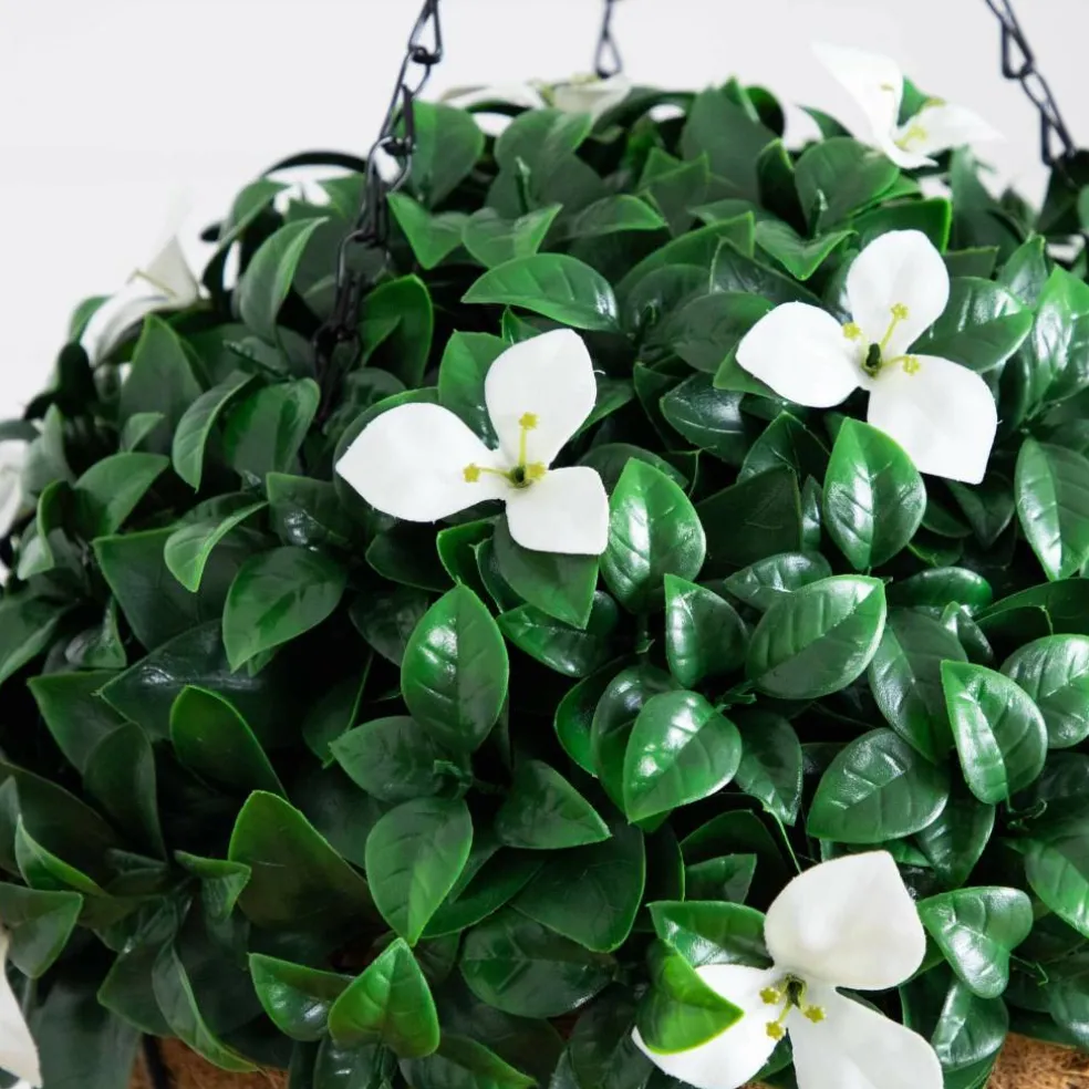 18in. UV Resistant Artificial Gardenia Hanging Basket (Indoor/Outdoor)