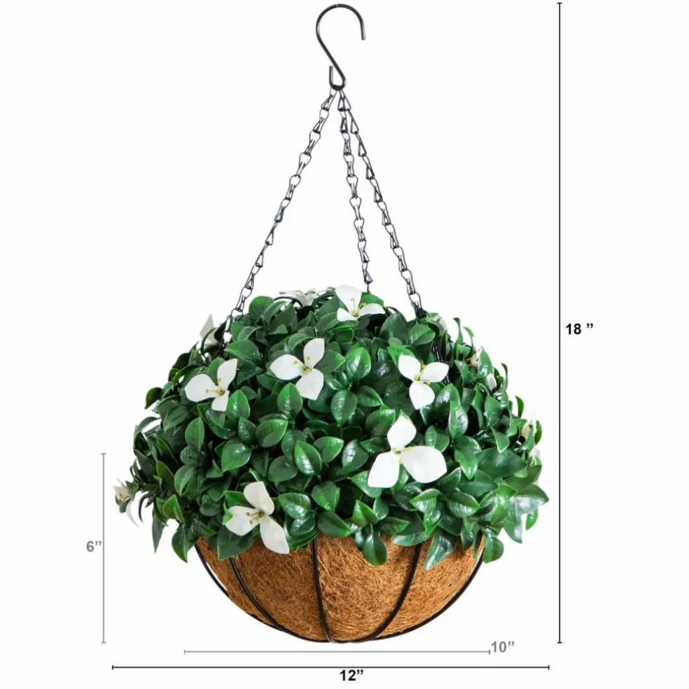 18in. UV Resistant Artificial Gardenia Hanging Basket (Indoor/Outdoor)