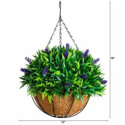 18in. UV Resistant Artificial Lavender Hanging Basket (Indoor/Outdoor)