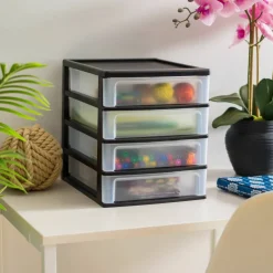 IRIS Black 4-Drawer Desktop Storage Unit