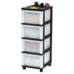 IRIS Black 4-Drawer Medium Cart With Organizer Top