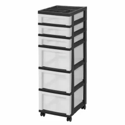 IRIS Black 6-Drawer Storage Cart With Organizer Top