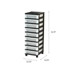 IRIS Black 9-Drawer Storage Cart with Organizer Top