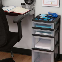 IrisĀ® Black 4-Drawer Storage Cart with Organizer Top