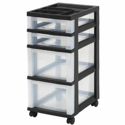 Iris® Black 4-Drawer Storage Cart with Organizer Top