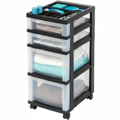 Iris® Black 4-Drawer Storage Cart with Organizer Top