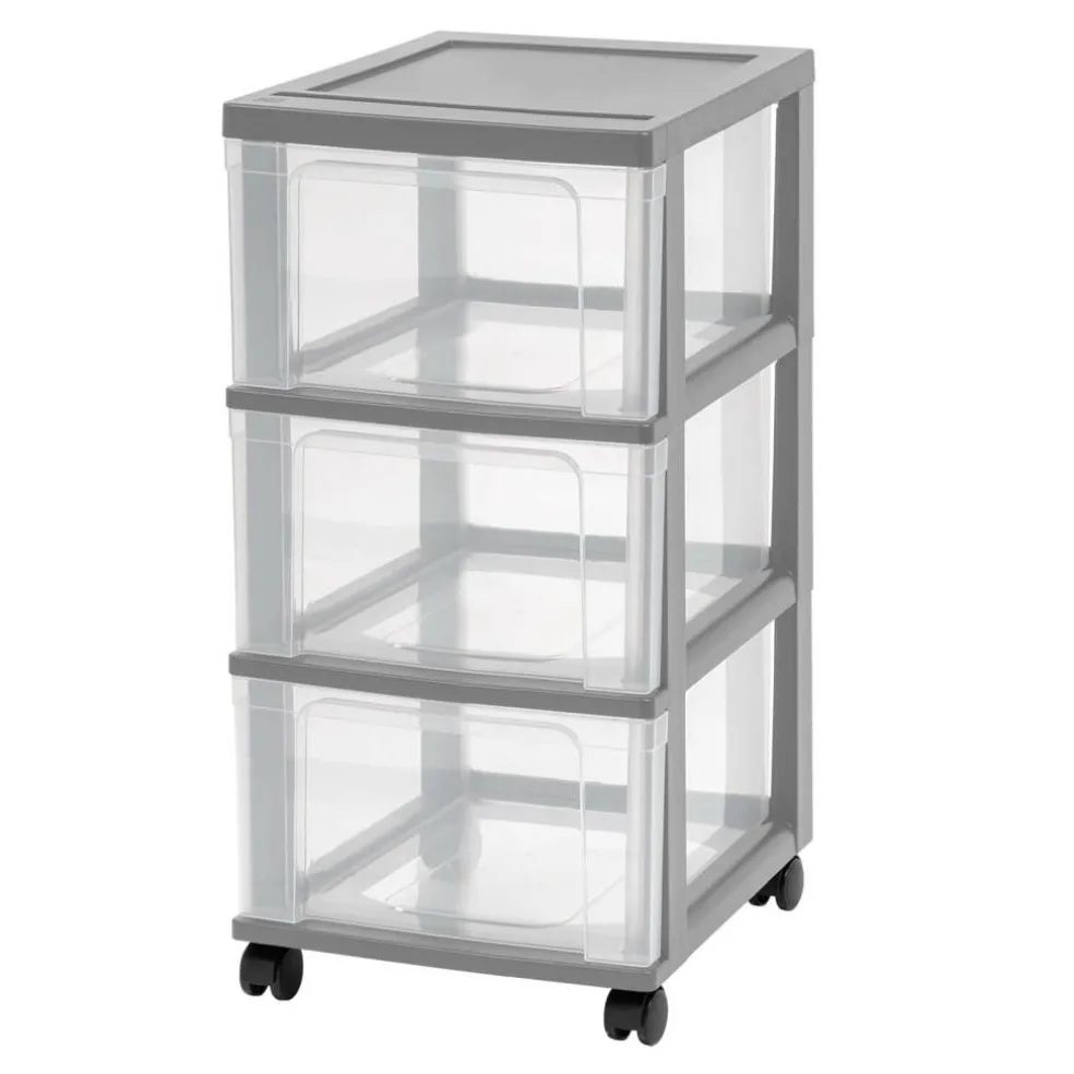 Iris® 3-Drawer Narrow Plastic Storage Drawer, Gray, Set of 2