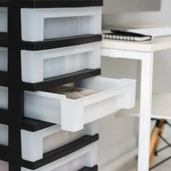 IRIS 9 Drawer Storage Cart with Organizer Top, Black