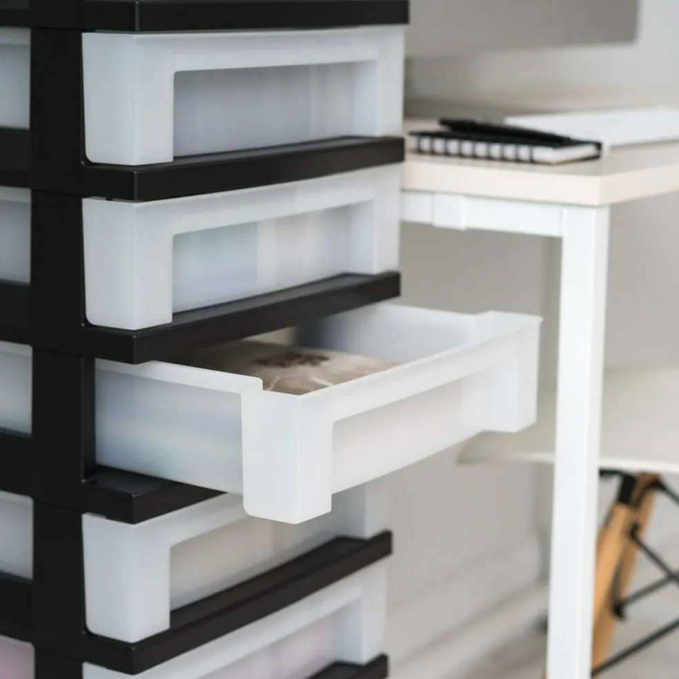 IRIS 9 Drawer Storage Cart with Organizer Top, Black