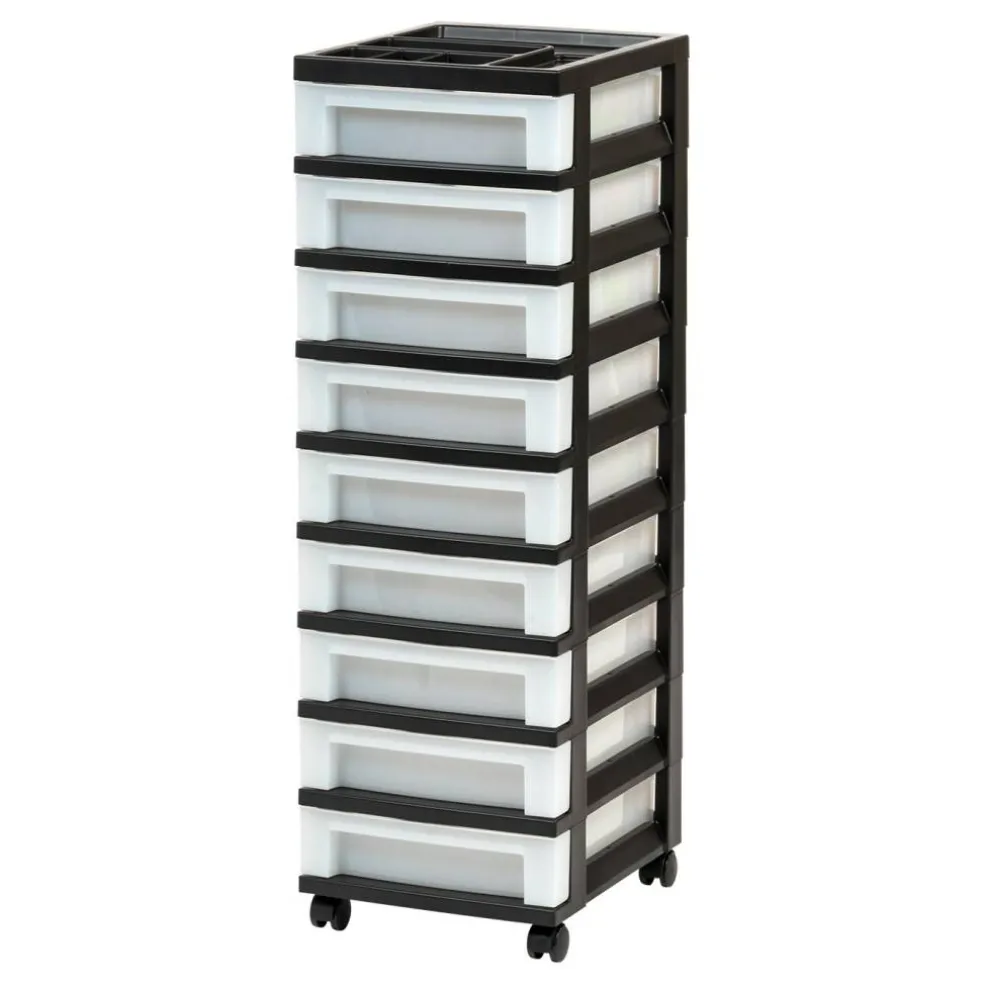 IRIS 9 Drawer Storage Cart with Organizer Top, Black
