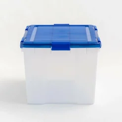 IRIS Element Resistant Clear Plastic Storage Boxes with Blue Lid