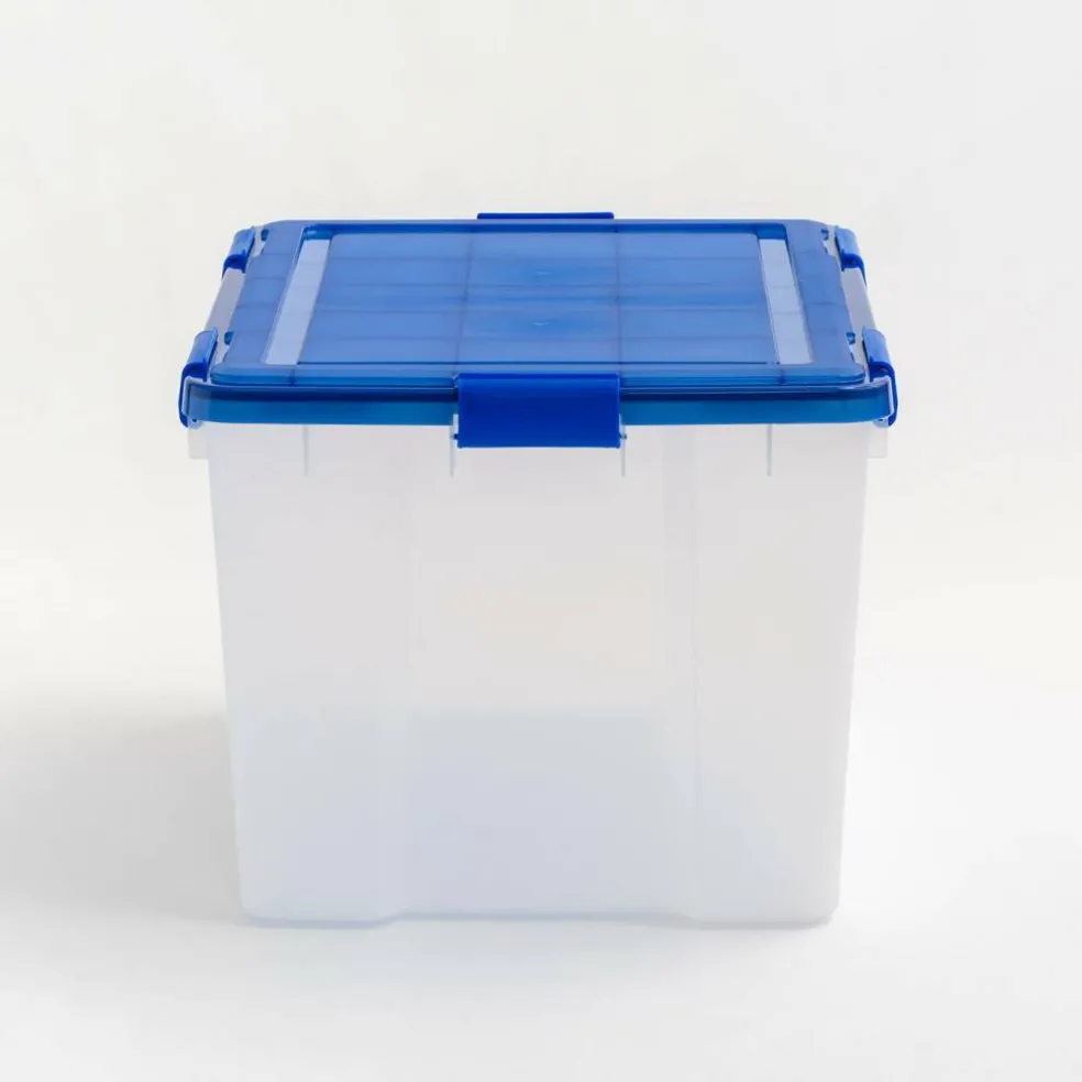IRIS Element Resistant Clear Plastic Storage Boxes with Blue Lid