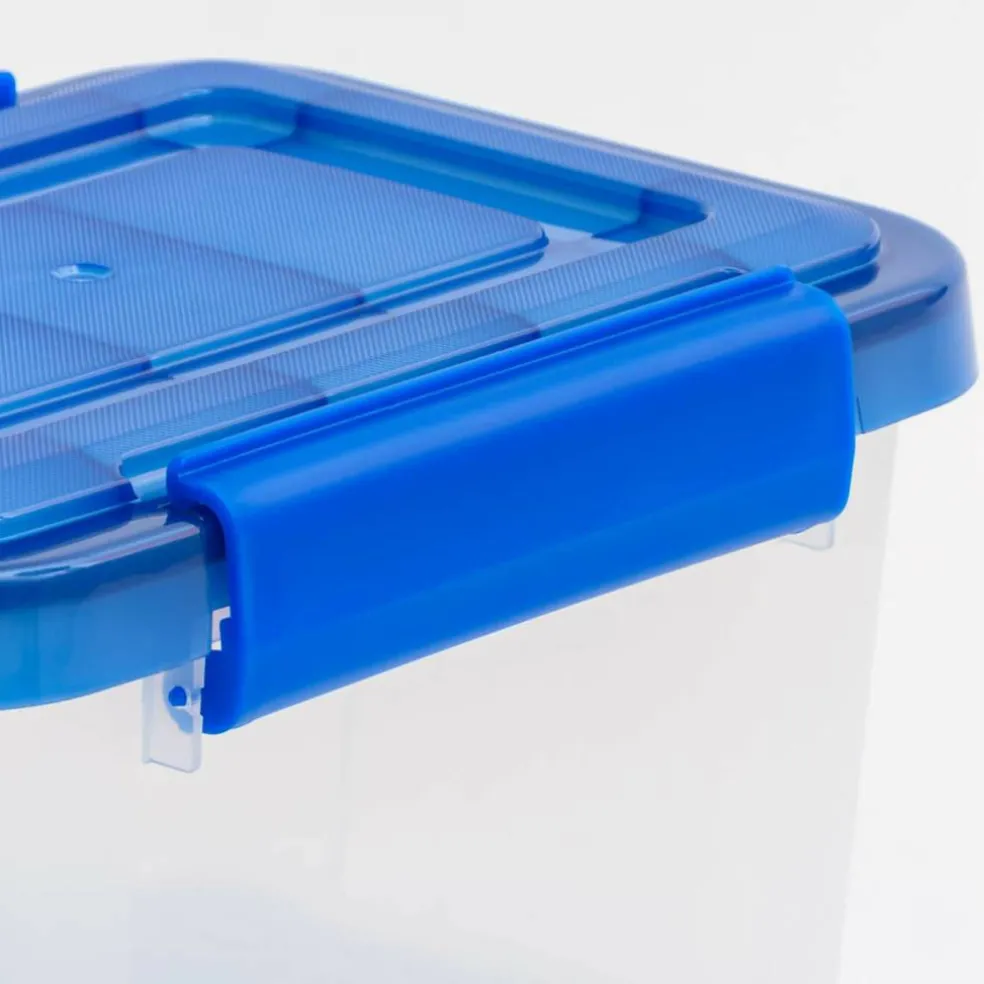 IRIS Element Resistant Clear Plastic Storage Boxes with Blue Lid
