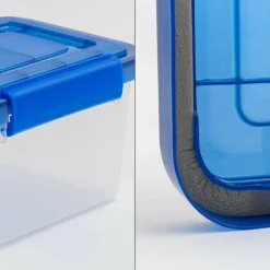 IRIS Element Resistant Clear Plastic Storage Boxes with Blue Lid