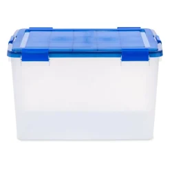 IRIS Element Resistant Clear Plastic Storage Boxes with Blue Lid