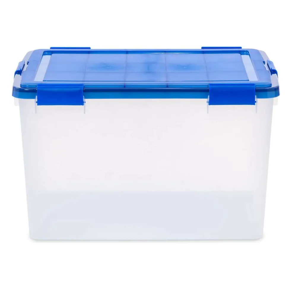 IRIS Element Resistant Clear Plastic Storage Boxes with Blue Lid