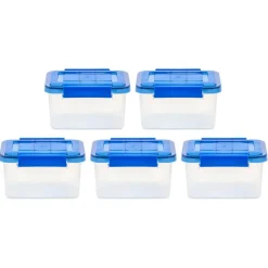IRIS Element Resistant Clear Plastic Storage Boxes with Blue Lid