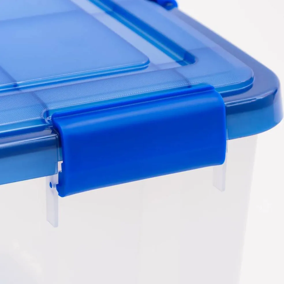 IRIS Element Resistant Clear Plastic Storage Boxes with Blue Lid