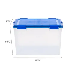 IRIS Element Resistant Clear Plastic Storage Boxes with Blue Lid