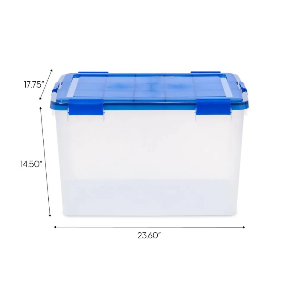 IRIS Element Resistant Clear Plastic Storage Boxes with Blue Lid