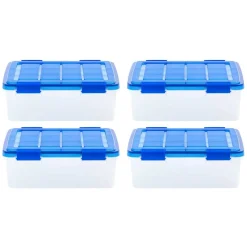 Iris® 6.5gal. Clear Plastic Storage Boxes With Blue Lid, 4 Pack