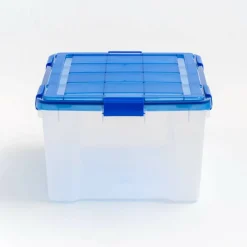 IRIS 15gal. Clear Plastic Storage Boxes with Blue Lid, 4ct.