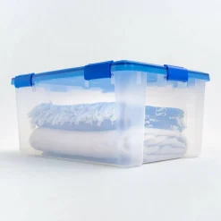 IRIS 15gal. Clear Plastic Storage Boxes with Blue Lid, 4ct.