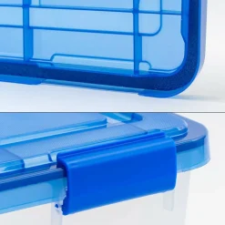 IRIS 15gal. Clear Plastic Storage Boxes with Blue Lid, 4ct.