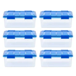 Iris® 4gal. Clear Plastic Storage Boxes With Blue Lid, 6 Pack