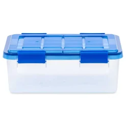 Iris® 4gal. Clear Plastic Storage Boxes With Blue Lid, 6 Pack