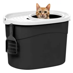 Iris®  Large Top Entry Cat Litter Box with Scoop, Black