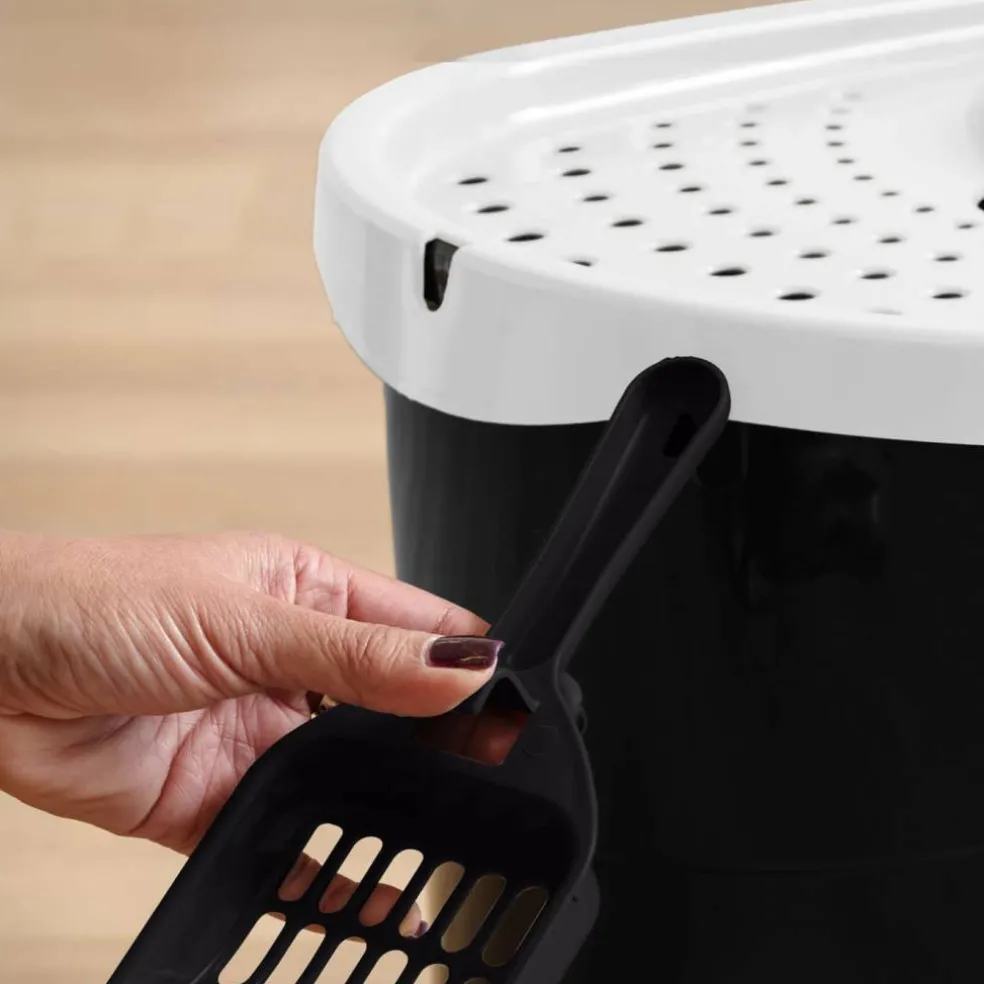 Iris® Large Top Entry Cat Litter Box with Scoop, Black