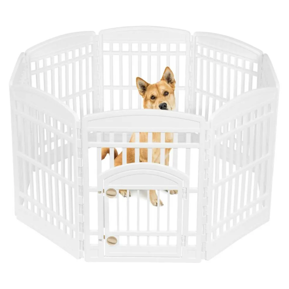 IRIS 4-10Panel 24/34"H Foldable Exercise Enclosure Plastic Pet Playpen with Door