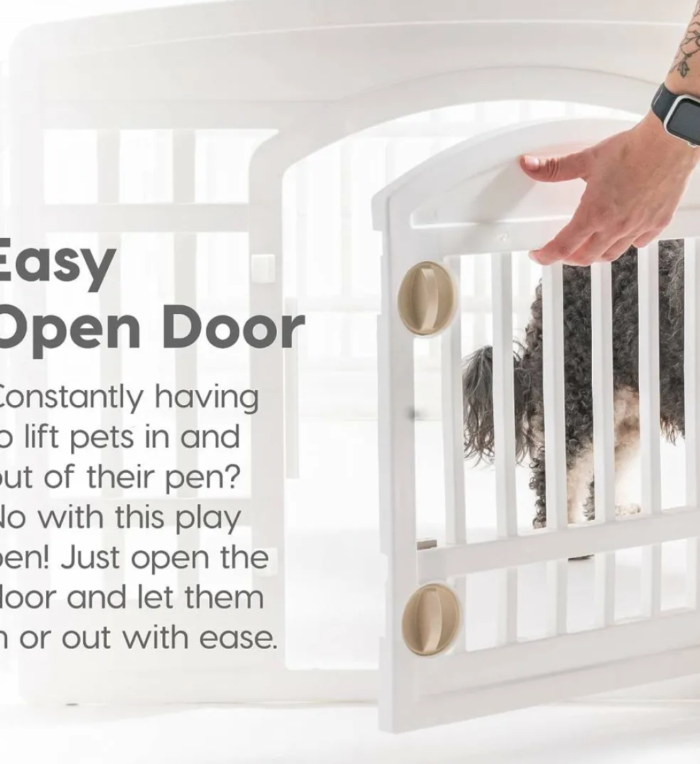 IRIS 4-10Panel 24/34"H Foldable Exercise Enclosure Plastic Pet Playpen with Door