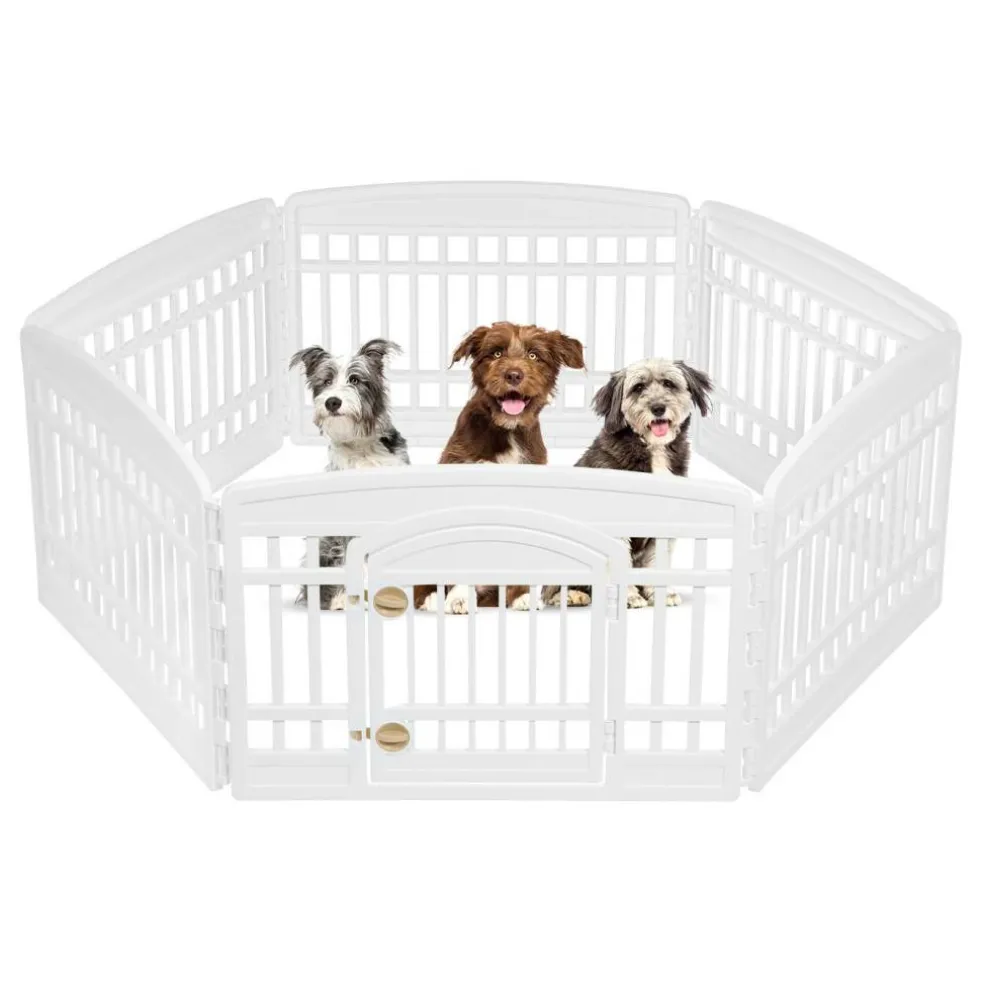 IRIS 4-10Panel 24/34"H Foldable Exercise Enclosure Plastic Pet Playpen with Door