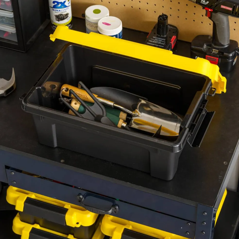 IRIS® 13.3qt. Black Store-It-All Utility Totes with Yellow Buckle Lids, 5ct.