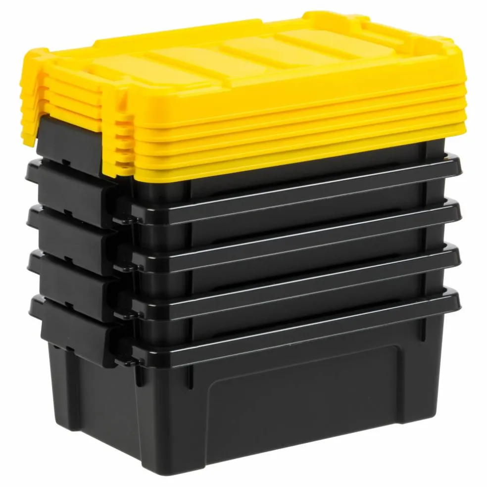 IRIS® 13.3qt. Black Store-It-All Utility Totes with Yellow Buckle Lids, 5ct.