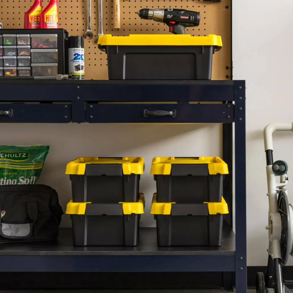IRIS® 13.3qt. Black Store-It-All Utility Totes with Yellow Buckle Lids, 5ct.